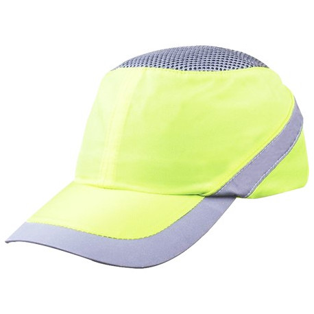 Gorra Antichoques Tipo Baseball Color Amarillo Fluorescente - Gris Tejido De Poliéster/Algodón