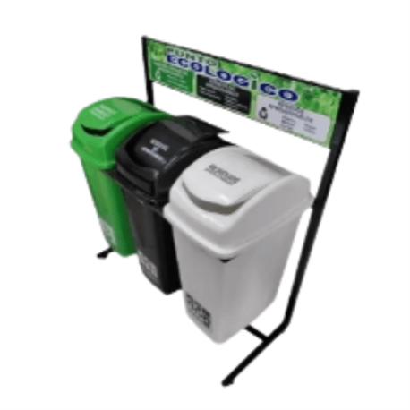 Punto Ecologico X 35 Lts De 3 Puestos Verde Blanco Y Negro Colplast